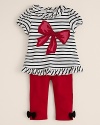 Stripes makes the scene this season, and Hartstrings is onboard with this cute nautical stripe set, including a ribbon-trimmed contrast pant.