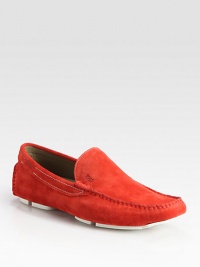 Buttery-soft suede slip-on loafer with sporty contrast rubber sole.Suede upperLeather liningPadded insoleRubber soleImported