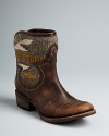 Rope in these FREEBIRD by Steven Western booties with one-of-a-kind style. Rustic, broken-in leather and antique-look blanket details give them a vintage look that will wear well for years.