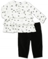 This super cute 2 piece set by Carter's includes a bow print jersey tunic with ruffles plus jersey pants.