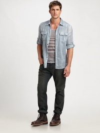 Urban cool and edgy simply defines these dirty-washed cotton jeans that lend a beaten-up, well-worn look.Four-pocket styleZip flyInseam, about 33CottonMachine washImported