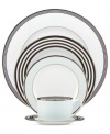 With the bands. The Parker Place soup bowl creates instant ambiance with rings of platinum, black and pale blue in sleek bone china. From kate spade new york.