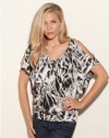 GUESS Short-Sleeve Whisper Top - Printed, JET BLACK MULTI (MEDIUM)