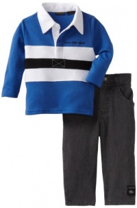 Calvin Klein Baby-boys Infant Polo Long Sleeve Top With Jean, Blue, 12 Months