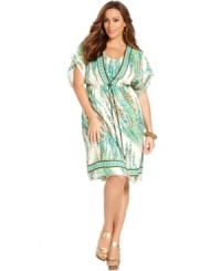 Looking ultra-chic is a cinch this season with INC's short sleeve plus size dress, accentuated by a drawstring waist.