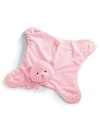 Gund soft and plush teddy blanket features a full satin underside. Ascending teddy bear head in the middle.