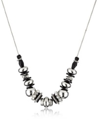 Nine West Silver-Tone Plated 18 Jet and Crystal Frontal Necklace