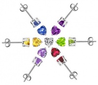 TDEZ2180SET-B Nickel Free Sterling Silver 4mm Heart Cubic Zirconia Back Post of 7 Colors CZ Stud Earrings Set