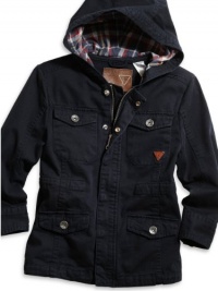 GUESS Kids Boys Little Boy Parka Jacket with Plaid, NAVY (7)