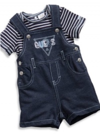 GUESS Kids Boys Baby Striped Tee & Knit Shortalls (0, INDIGO (6/9M)