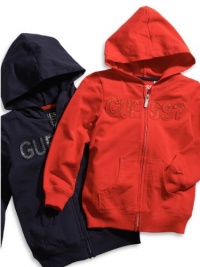 GUESS Kids Girls Little Girl Hoodie with Appliqué, ORANGE (5/6)