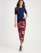 Slim, sleek capri-length pants in a bold vine print on Italian stretch cotton.Waistband with belt loopsHidden hookFront zipperFront and back welt pocketsRise, about 10Inseam, about 2397% cotton/3% elastaneDry cleanMade in USA of Italian fabricModel shown is 5'9½ (176cm) wearing US size 4. 