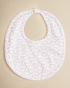 Crafted in super soft pima cotton, this cute heart print bib has a solid terry cloth underside for comfort and absorption.