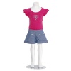 Toddler Girl 4T Fuchsia Sequin Heart Denim Print Shorts Jumper