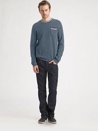 A textured, cozy crewneck is sure to be your winter essential to beat the chill.CrewneckChest patch pocketCottonDry cleanImported