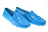 TOD'S Mocassino Fondo Gommini Donna Aqua Blue Leather Sz 37 1/2 01BR922