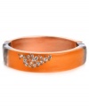 Accent your style with bold color. Kenneth Cole New York's orange resin bracelet is adorned with crystal accents. A silver tone hinge closure holds things in place. Approximate diameter: 2-1/2 inches.