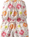 Calvin Klein Baby-girls Infant Flower Print Romper, Orange/Pink, 18 Months