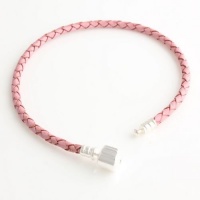 Pink Leather Cord 3mm Bracelet 19CM (7.5) Sterling Silver For Pandora, Biagi, Chamilia, Troll and More Beads Charms