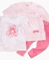 She'll be a blooming beauty in this lovely shirt, pant and sweater set from DKNY.