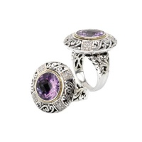 925 Silver, Amethyst & Diamond Ring with 18k Gold Accents (0.27ctw)- Sizes 6-8