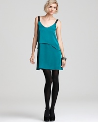 Contrast leather straps lend an edgy-chic downtown look to this party-perfect PJK Patterson J. Kincaid dress, rendered in an on-trend teal blue hue.