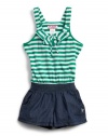 GUESS Kids Girls Striped Romper, GREEN (6X)