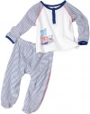 Absorba Baby-Boys Newborn 2-Piece Bear Buddies Footed Pant Set, White/Navy, 3/6