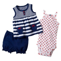 Carters Baby Girl 3 Piece Striped Tank Top, Bodysuit & Bloomers Set, Blue, 3 Months