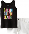 Calvin Klein Girls 2-6x Top With White Denim Shorts, Black, 3T