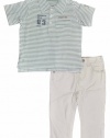 Kenneth Cole Infant Boys Striped Polo 2pc Khaki Pant Set (18M)