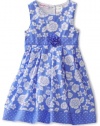 Nannette Baby-Girls Infant Floral Printed Swiss Dot Dress and Panty Set, Swing Blue, 24 Months