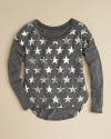 This slouchy slub tunic features a cool constellation of stars, some faded, some with metallic accents.