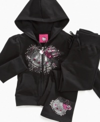 Sweet shimmery style. This sequin-front hoodie with a fun Hello Kitty crown graphic gives her a cute, cozy look.