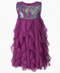 Stars align. She'll sparkle in this sequin chiffon dress from DKNY.