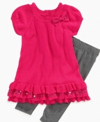 This very trendy sweater dress set by DKNY is sassy and sweet. She'll look adorable with the accompanying leggings.