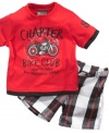 A wild ride! Get him ready for the open-road with this stylish shirt and short set from Nannette.