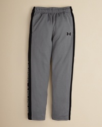 Performance pants with contrast mesh side panels and Under Armour's logo lettering at the cuff.