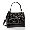 Valentino Orlandi Designer Black Leather Embroidered Top Handle Bag