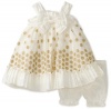 Nannette Baby-girls Infant Taffeta Dress with Embroidery Overlay, Cream, 18 Months