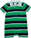 Ralph Lauren Layette Boy's Striped Rugby Shortall (9 Month, Green)