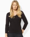 Lauren Jeans Co.'s long-sleeved plus size tee is rendered in lightweight cotton jersey with a chic V-neckline for a timeless look.