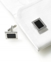 Don't be a square. Put a modern finishing touch on your weekday wardrobe with the crisp feel of these polished rhodium rectangular cufflinks from Geoffrey Beene.