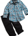 GUESS Kids Boys Long-Sleeve Shirt & Pants Set, PLAID (18M)