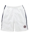 A preppy short rendered from soft cotton mesh is accented with side-seam stripes and a signature Ralph Lauren pony emblem, celebrating Team USA's participation in the 2012 Olympics.