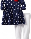 Little Me Baby-girls Infant Navy Dots Dress And Legging Set, White/Navy, 12 Months