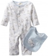 ABSORBA Baby-Boys Newborn Coverall With Bib, Blue/Print, 0-3 Months