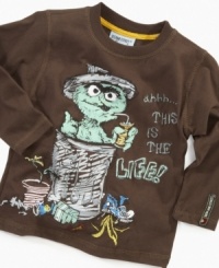 Oscar The Grouch has come out his can to share his words of wisdom on this cute long sleeve tee by Nannette.