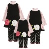 Size-6 BNJ-6660B 3-Piece BLACK PINK WHITE STRIPE KNIT BONAZ FLOWER BORDER FLEECE Dress/Legging Outfit Set,B36660 Bonnie Jean LITTLE GIRLS