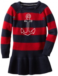 Nautica Girls 2-6X Long Sleeve Striped Sweater Dress, Red, 3T